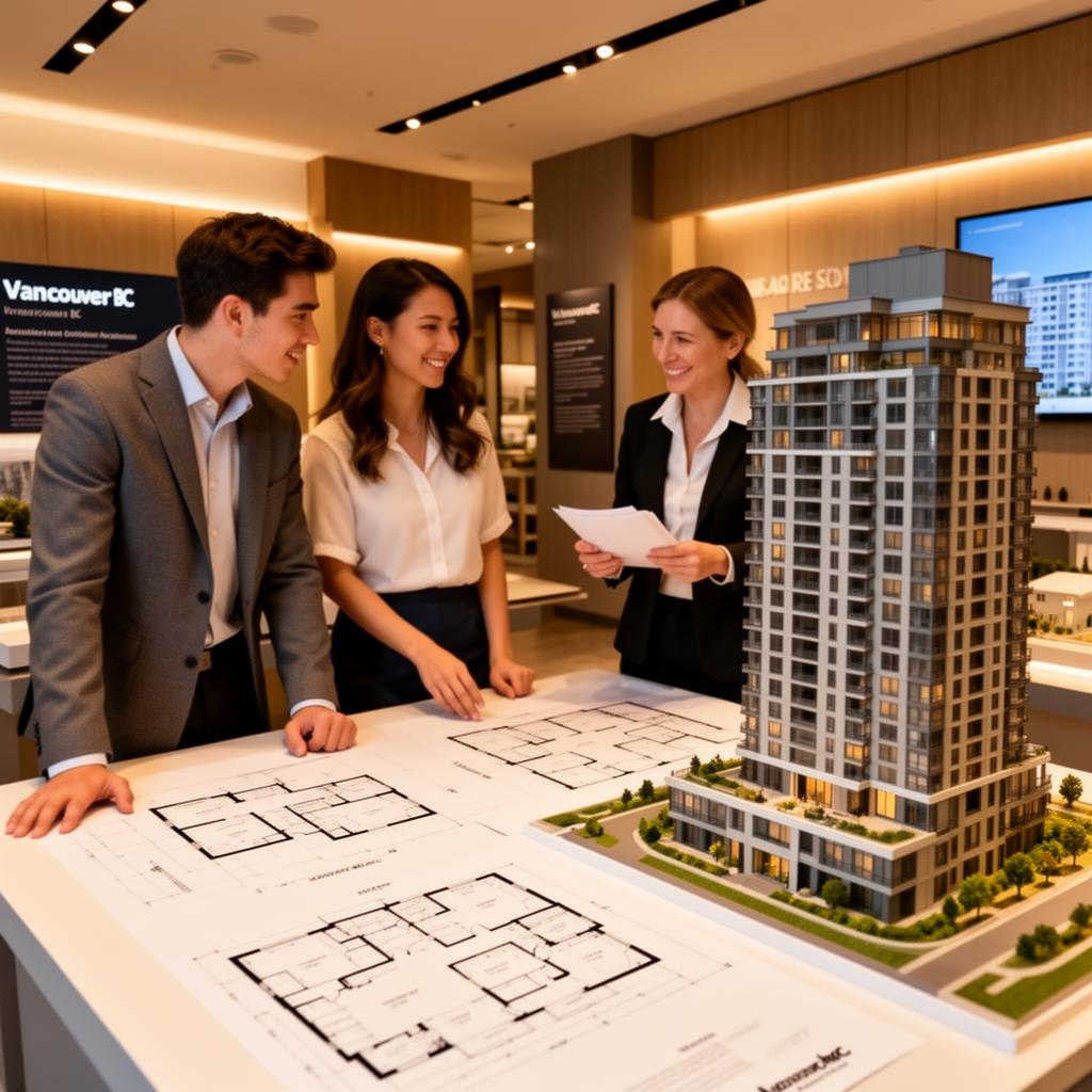 Buyers meeting with a presale specialist at a presentation centre
