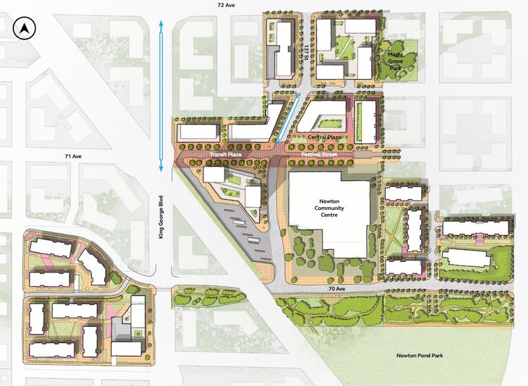 Map showing the Newton Centre Master Development Plan with key locations